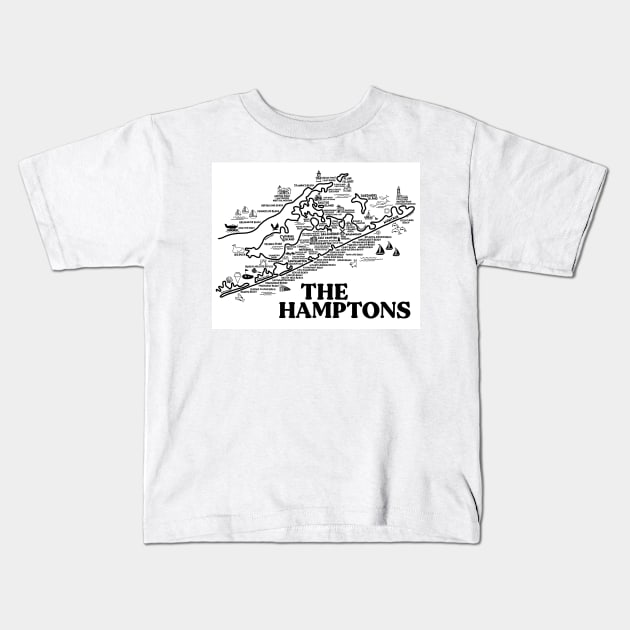 The Hamptons Map Art Kids T-Shirt by fiberandgloss